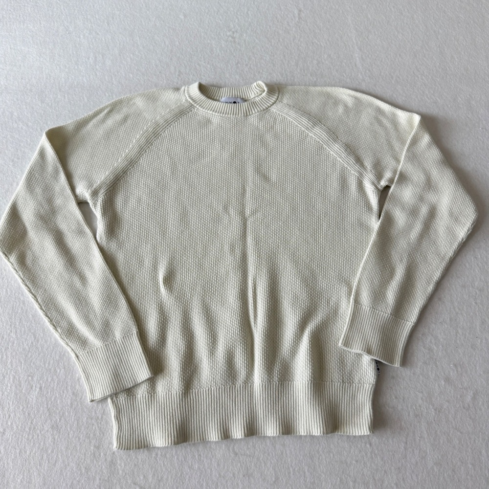 NN07 Waffle Knit Sweater Mens Small Off White Raglan Sleeve Crew Neck Pullover